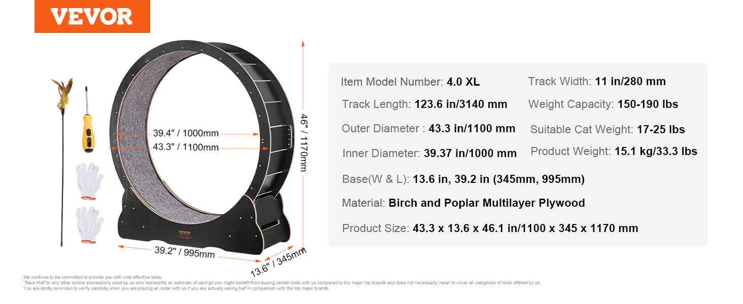 VEVOR Cat Exercise Wheel – Silent Wooden Treadmill with Carpet
