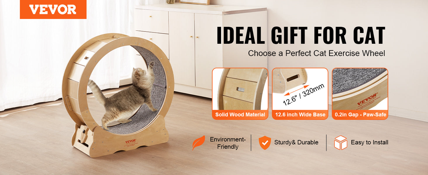 VEVOR Cat Exercise Wheel – Silent Wooden Treadmill with Carpet