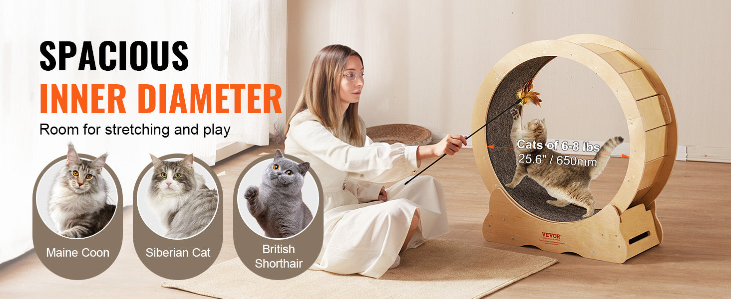 VEVOR Cat Exercise Wheel – Silent Wooden Treadmill with Carpet