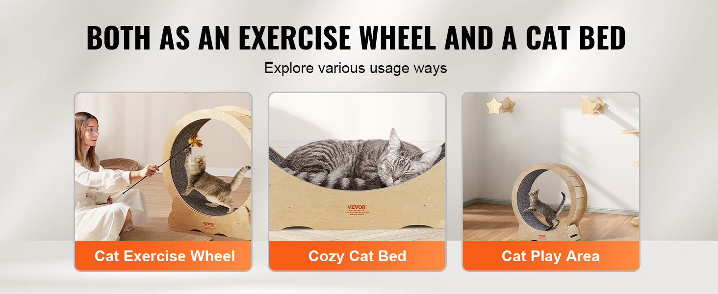 VEVOR Cat Exercise Wheel – Silent Wooden Treadmill with Carpet